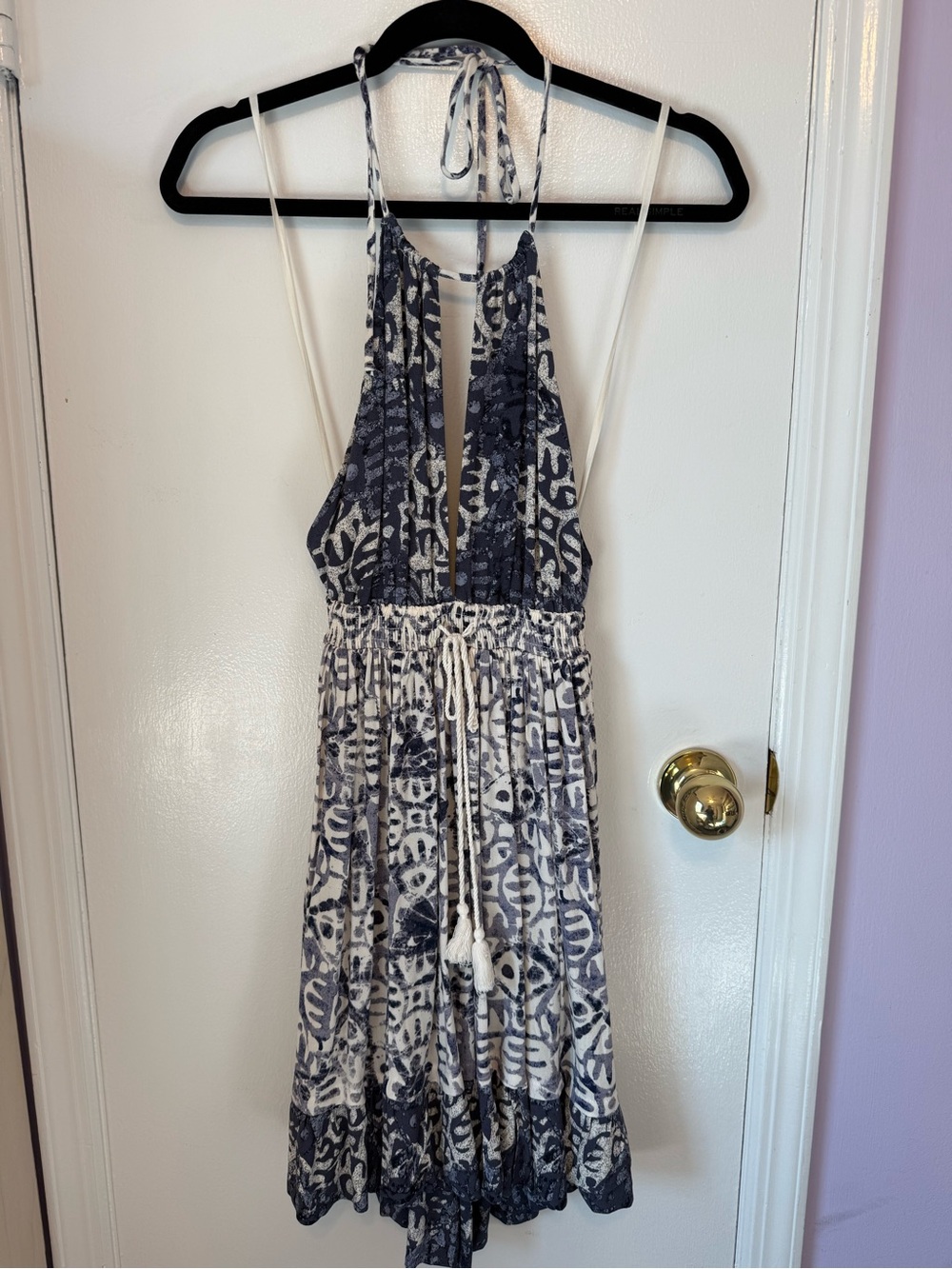 Free People Navy and White Patterned Halter Dress | Size XS